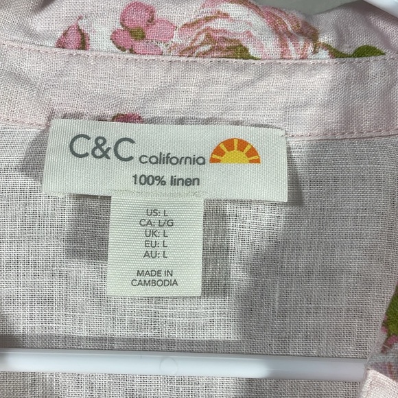 C&C California Floral Linen Shirt vintage table cloth print - Picture 4 of 4